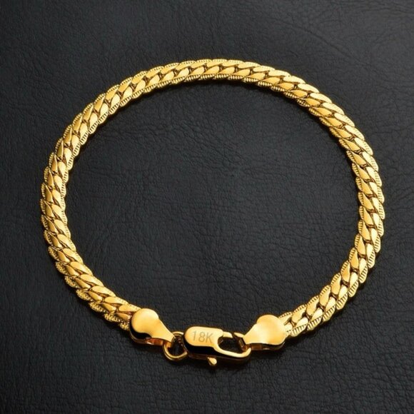 18K gold 5mm Chain Bracelets for Women and Men luxury - 8 inches - Picture 3 of 4